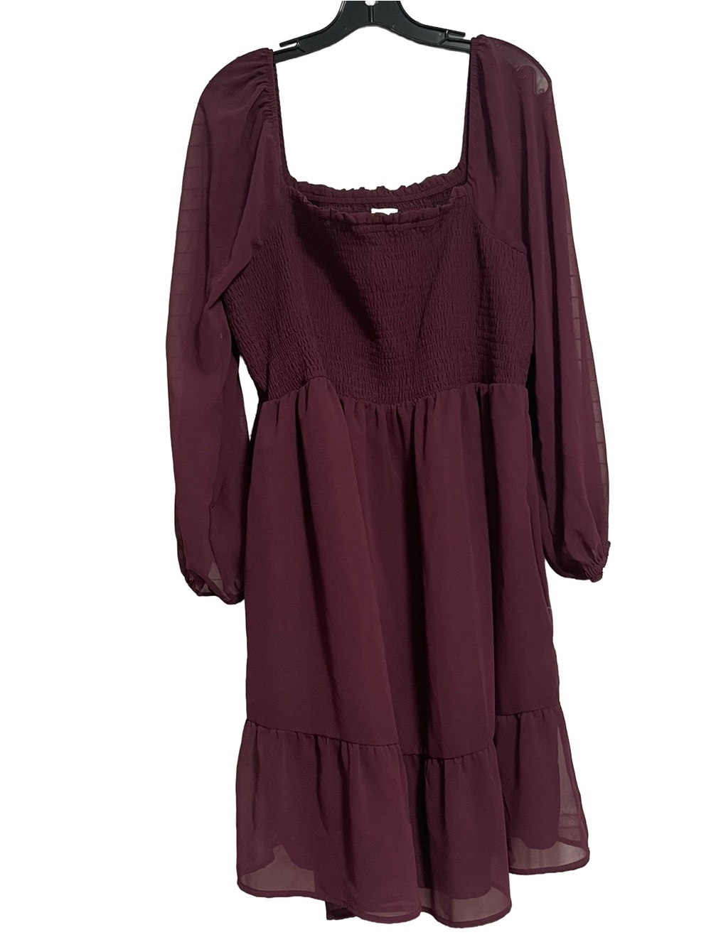 Ingrid & Isabel Maternity Deep Wine Smocked Bodice Tiered Long-Sleeve Dress